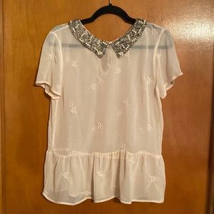 Zara Trafaluc short sleeve, collar heavy beaded top size medium
